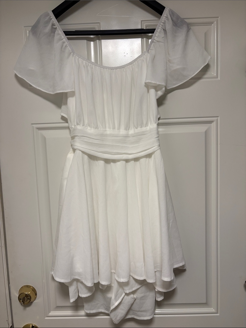 Off-Shoulder White Mini Dress/romper/shorts with Ruching